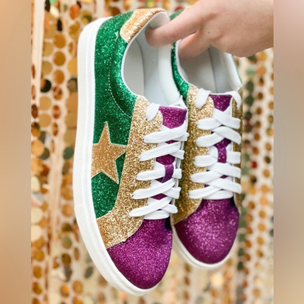 Mardi Gras Ladies Star Glitter Sneakers
